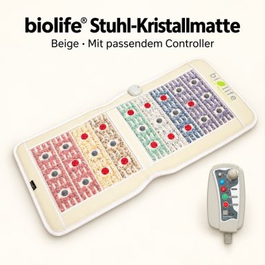 Stuhl-Kristallmatte Beige biolife® Stuhl-Kristallmatte mit konturierter Form, farbigen Kristallfeldern und passendem beigem Controller.